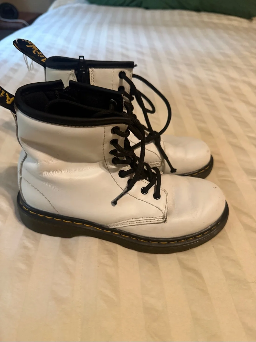 Dr. Martens White and Black Kids Lace-Up Combat Boots